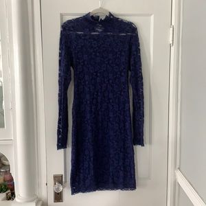 Bright navy lace dress with open back
